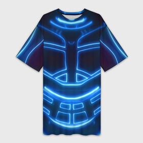 Платье-футболка 3D с принтом Неоновая броня | Neon Armor в Белгороде,  |  | cyberpunk 2077 | абстракция | броня | неон | синяя | текстура | трон