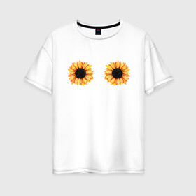 Женская футболка хлопок Oversize с принтом Подсолнухи в Белгороде, 100% хлопок | свободный крой, круглый ворот, спущенный рукав, длина до линии бедер
 | минимализм | подсолнухи | прикольные | цветы
