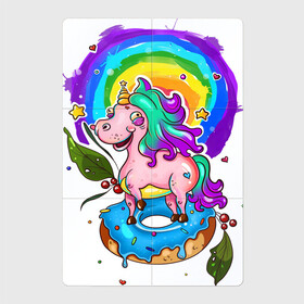 Магнитный плакат 2Х3 с принтом ЕДИНОРОЖЕК в Белгороде, Полимерный материал с магнитным слоем | 6 деталей размером 9*9 см | Тематика изображения на принте: animal | children | color | kids | pink | rainbow | unicorn | детские | единорог | животные | звери | мультфильм | пончик | радуга | разноцветный | сказка