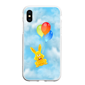 Чехол для iPhone XS Max матовый с принтом Харитон на воздушных шариках в Белгороде, Силикон | Область печати: задняя сторона чехла, без боковых панелей | воздушные шары | детям | желейный заяц | зайчики | заяц | заяц харитон | звери | кролик | небо | харитошка