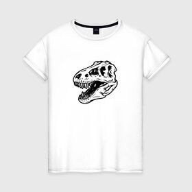 Женская футболка хлопок с принтом Череп Тираннозавра в Белгороде, 100% хлопок | прямой крой, круглый вырез горловины, длина до линии бедер, слегка спущенное плечо | динозавр | минимализм | рисунок | тираннозавра | череп | череп тираннозавра