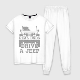Женская пижама хлопок с принтом Джип в Белгороде, 100% хлопок | брюки и футболка прямого кроя, без карманов, на брюках мягкая резинка на поясе и по низу штанин | born off road | im jeep | jeep logo | джип | танки грязи не боятся | чем круче джип