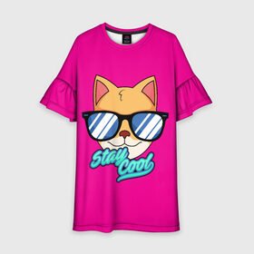 Детское платье 3D с принтом Очковая кошка в Белгороде, 100% полиэстер | прямой силуэт, чуть расширенный к низу. Круглая горловина, на рукавах — воланы | домашняя кошка | кошка | мелус кот | милый кот | мышка | очки | очковая кошка | персидская кошка | русская кошка | французская кошка
