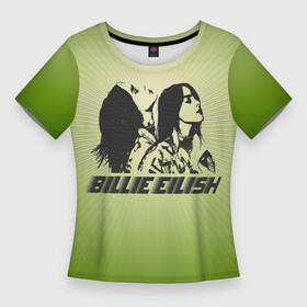 Женская футболка 3D Slim с принтом Билли Айлиш на зеленом фоне в Белгороде,  |  | bad guy | billie | billie eilish | billieeilish | билли | билли айлиш