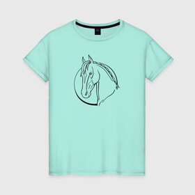 Женская футболка хлопок с принтом Лошадь - линейный рисунок в Белгороде, 100% хлопок | прямой крой, круглый вырез горловины, длина до линии бедер, слегка спущенное плечо | голова | животное | линейный | лошадь | рисунок