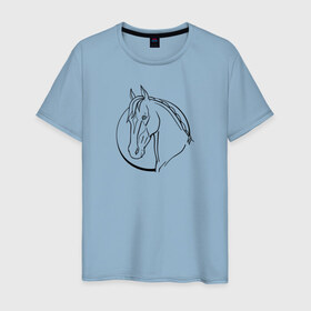 Мужская футболка хлопок с принтом Лошадь - линейный рисунок в Белгороде, 100% хлопок | прямой крой, круглый вырез горловины, длина до линии бедер, слегка спущенное плечо. | Тематика изображения на принте: голова | животное | линейный | лошадь | рисунок