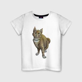 Детская футболка хлопок с принтом Уличный котик рисунок в Белгороде, 100% хлопок | круглый вырез горловины, полуприлегающий силуэт, длина до линии бедер | арт | бандит | вектор | градиент | кот | котенок | котик | котэ | мультяшный | мяу | полоски | рисунок | рыжий | серый | уличный | хитрюга