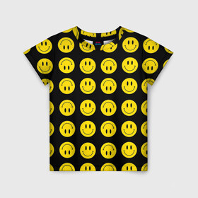 Детская футболка 3D с принтом Смайлики в Белгороде, 100% гипоаллергенный полиэфир | прямой крой, круглый вырез горловины, длина до линии бедер, чуть спущенное плечо, ткань немного тянется | emoji | smile | sticker | грусть | любовь | печаль | плачь | смайлики | стикеры | текстура | улыбка | эмоджи | эмодзи