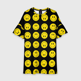 Детское платье 3D с принтом Смайлики в Белгороде, 100% полиэстер | прямой силуэт, чуть расширенный к низу. Круглая горловина, на рукавах — воланы | emoji | smile | sticker | грусть | любовь | печаль | плачь | смайлики | стикеры | текстура | улыбка | эмоджи | эмодзи