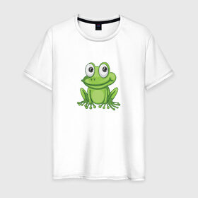 Мужская футболка хлопок с принтом Лягушонок в Белгороде, 100% хлопок | прямой крой, круглый вырез горловины, длина до линии бедер, слегка спущенное плечо. | животное | земноводное | лягушка | лягушонок | рисунок