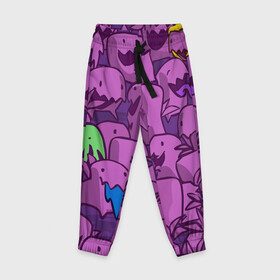 Детские брюки 3D с принтом ПикачушкА в Белгороде, 100% полиэстер | манжеты по низу, эластичный пояс регулируется шнурком, по бокам два кармана без застежек, внутренняя часть кармана из мелкой сетки | Тематика изображения на принте: purple | star crafts | зеленый | зубы | пикачу | уши | фиолетовый | чудики