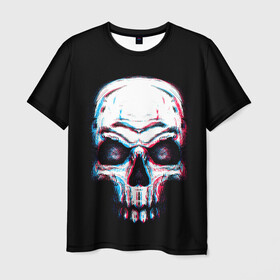 Мужская футболка 3D с принтом Glitch Skull в Белгороде, 100% полиэфир | прямой крой, круглый вырез горловины, длина до линии бедер | art | dead | death | ghost | glitch | neon | skeleton | skull | skulls | арт | глитч | глич | неон | призрак | скелет | череп | черепа