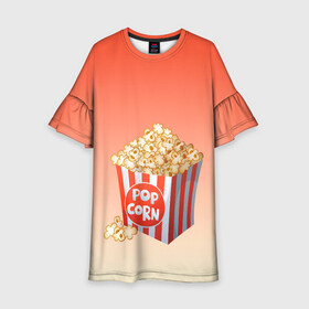 Детское платье 3D с принтом попкорн рисунок в Белгороде, 100% полиэстер | прямой силуэт, чуть расширенный к низу. Круглая горловина, на рукавах — воланы | вкусняшка | воздушная кукуруза | еда | кино | кинопросмотр | киносеанс | кинотеатр | попкорн