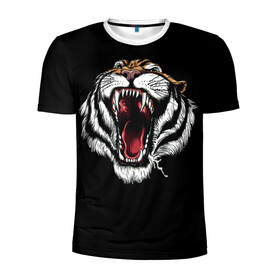 Мужская футболка 3D спортивная с принтом ТИГР в Белгороде, 100% полиэстер с улучшенными характеристиками | приталенный силуэт, круглая горловина, широкие плечи, сужается к линии бедра | animal | beast | cat | cute | fluffy | hunter | lion | lion cub | lion king | mane | predator | red | tail | tiger | yellow | большая кошка | голова тигра | грива | животное | зверь | король лев | кот | милый | охотник | пушистый | тигр | тиг