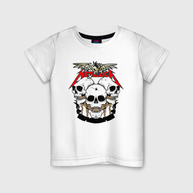 Детская футболка хлопок с принтом Metallica в Белгороде, 100% хлопок | круглый вырез горловины, полуприлегающий силуэт, длина до линии бедер | hard | metallica | rock | голова | группа | кости | крылья | металлика | музыка | надпись | рок | скелет | череп