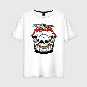 Женская футболка хлопок Oversize с принтом Metallica в Белгороде, 100% хлопок | свободный крой, круглый ворот, спущенный рукав, длина до линии бедер
 | hard | metallica | rock | голова | группа | кости | крылья | металлика | музыка | надпись | рок | скелет | череп