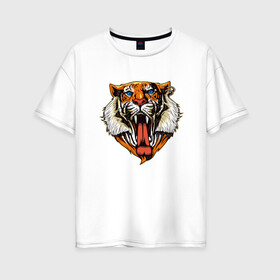 Женская футболка хлопок Oversize с принтом Tiger Face в Белгороде, 100% хлопок | свободный крой, круглый ворот, спущенный рукав, длина до линии бедер
 | Тематика изображения на принте: animal | beast | cat | cute | fluffy | hunter | lion | lion cub | lion king | mane | predator | red | tail | tiger | yellow | большая кошка | голова тигра | грива | животное | зверь | король лев | кот | милый | охотник | пушистый | тигр | тиг