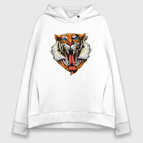 Женское худи Oversize хлопок с принтом Tiger Face в Белгороде, френч-терри — 70% хлопок, 30% полиэстер. Мягкий теплый начес внутри —100% хлопок | боковые карманы, эластичные манжеты и нижняя кромка, капюшон на магнитной кнопке | animal | beast | cat | cute | fluffy | hunter | lion | lion cub | lion king | mane | predator | red | tail | tiger | yellow | большая кошка | голова тигра | грива | животное | зверь | король лев | кот | милый | охотник | пушистый | тигр | тиг