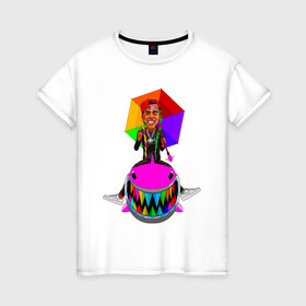 Женская футболка хлопок с принтом Tekashi69 в Белгороде, 100% хлопок | прямой крой, круглый вырез горловины, длина до линии бедер, слегка спущенное плечо | 6ix9ine | rap | tekashi | акула | реп | текаши