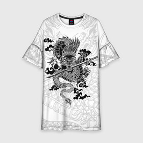 Детское платье 3D с принтом ДРАКОН | DRAGON в Белгороде, 100% полиэстер | прямой силуэт, чуть расширенный к низу. Круглая горловина, на рукавах — воланы | anime | china | dragon | japan | katana | samurai | smoke | snake | sword | tattoo | аниме | дракон | дым | змей | катана | китай | меч | самурай | тату | татуировка | япония
