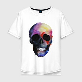 Мужская футболка хлопок Oversize с принтом Акварельный череп в Белгороде, 100% хлопок | свободный крой, круглый ворот, “спинка” длиннее передней части | акварельный череп | анархия | скелет | череп
