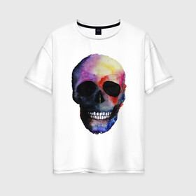 Женская футболка хлопок Oversize с принтом Акварельный череп в Белгороде, 100% хлопок | свободный крой, круглый ворот, спущенный рукав, длина до линии бедер
 | акварельный череп | анархия | скелет | череп