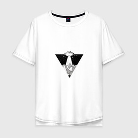 Мужская футболка хлопок Oversize с принтом Летающая тарелка в Белгороде, 100% хлопок | свободный крой, круглый ворот, “спинка” длиннее передней части | горы | летающая тарелка | нло | сюрреализм | черно белое