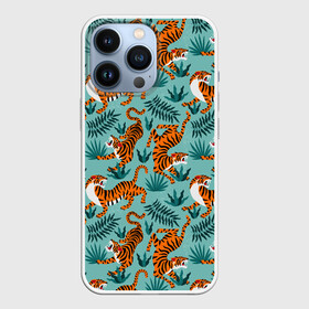 Чехол для iPhone 13 Pro с принтом Рычащие Тигры Паттерн в Белгороде,  |  | Тематика изображения на принте: black | cat | chill | relax | tiger | животные | коралловый | кот | кошки | лев | леопарды | отдых | паттерн | полосатый | полосы | растения | тигры | узор | цветы