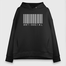 Женское худи Oversize хлопок с принтом ANTISOCIAL в Белгороде, френч-терри — 70% хлопок, 30% полиэстер. Мягкий теплый начес внутри —100% хлопок | боковые карманы, эластичные манжеты и нижняя кромка, капюшон на магнитной кнопке | anti | antisocial | barcode | club | code | girl | girls | human | man | qr | social | woman | антисоциал | антисоциальный | клуб | код | люди | человек | штрих