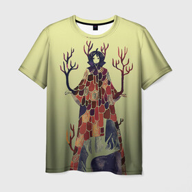 Мужская футболка 3D с принтом лесной волшебник акварель в Белгороде, 100% полиэфир | прямой крой, круглый вырез горловины, длина до линии бедер | акварель | аниме | арт | ветки | волшебник | градиент | деревья | дух леса | корни | легенда | лес | лесной | маг | миф | природа | рисунок | сказка | сказние