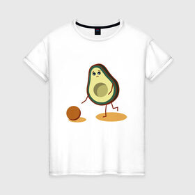 Женская футболка хлопок с принтом Авокадо и косточка в Белгороде, 100% хлопок | прямой крой, круглый вырез горловины, длина до линии бедер, слегка спущенное плечо | avocado | авокадо | бежит | грустное | косточка | милое | няшное