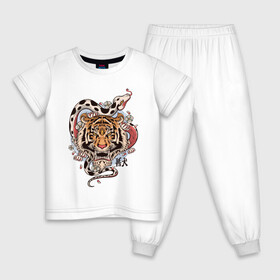 Детская пижама хлопок с принтом тигр  со змеей  в Белгороде, 100% хлопок |  брюки и футболка прямого кроя, без карманов, на брюках мягкая резинка на поясе и по низу штанин
 | tatoo | ботаника | змея | иероглифы | тату | тигр | тренд | цветок