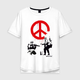 Мужская футболка хлопок Oversize с принтом Make peace no war | Banksy в Белгороде, 100% хлопок | свободный крой, круглый ворот, “спинка” длиннее передней части | art | banksy | street art | арт | бэнкси | граффити | со смыслом | сосмыслом | стритарт