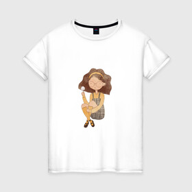 Женская футболка хлопок с принтом Девушка с одуванчиком в Белгороде, 100% хлопок | прямой крой, круглый вырез горловины, длина до линии бедер, слегка спущенное плечо | девочка | девочка с одуванчиком | девушка | милая девочка