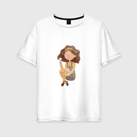 Женская футболка хлопок Oversize с принтом Девушка с одуванчиком в Белгороде, 100% хлопок | свободный крой, круглый ворот, спущенный рукав, длина до линии бедер
 | девочка | девочка с одуванчиком | девушка | милая девочка
