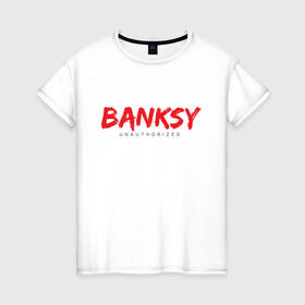 Женская футболка хлопок с принтом Banksy в Белгороде, 100% хлопок | прямой крой, круглый вырез горловины, длина до линии бедер, слегка спущенное плечо | art | banksy | street art | арт | бэнкси | граффити | со смыслом | сосмыслом | стритарт