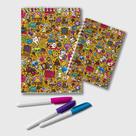 Блокнот с принтом RETRO MIX в Белгороде, 100% бумага | 48 листов, плотность листов — 60 г/м2, плотность картонной обложки — 250 г/м2. Листы скреплены удобной пружинной спиралью. Цвет линий — светло-серый
 | 3d | abstraction | america | art | background | hexagon | neon | nsticker | paints | pattern | stripes | texture | абстракция | брызги | геометрия | иллюстрация | коллаж | краски | микс | мода | неон | неоновый | поп | ретро | соты | стиль | тек