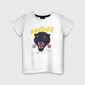 Детская футболка хлопок с принтом Пантера в Белгороде, 100% хлопок | круглый вырез горловины, полуприлегающий силуэт, длина до линии бедер | 1986 | panther | wild | дикая | кошка | крупная кошка | пантера