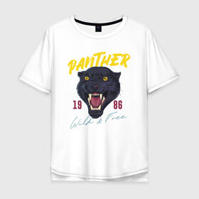 Мужская футболка хлопок Oversize с принтом Пантера в Белгороде, 100% хлопок | свободный крой, круглый ворот, “спинка” длиннее передней части | 1986 | panther | wild | дикая | кошка | крупная кошка | пантера
