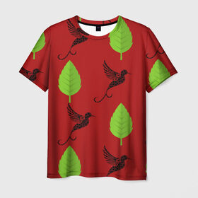 Мужская футболка 3D с принтом Птица и листочек в Белгороде, 100% полиэфир | прямой крой, круглый вырез горловины, длина до линии бедер | арт | животные | летать | лист | питца