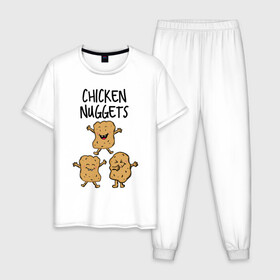 Мужская пижама хлопок с принтом Веселые наггетсы в Белгороде, 100% хлопок | брюки и футболка прямого кроя, без карманов, на брюках мягкая резинка на поясе и по низу штанин
 | chicken nuggets | еда | живая еда | наггетсы | чикен наггетс