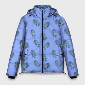 Мужская зимняя куртка 3D с принтом Розы на голубом фоне в Белгороде, верх — 100% полиэстер; подкладка — 100% полиэстер; утеплитель — 100% полиэстер | длина ниже бедра, свободный силуэт Оверсайз. Есть воротник-стойка, отстегивающийся капюшон и ветрозащитная планка. 

Боковые карманы с листочкой на кнопках и внутренний карман на молнии. | 8 марта | flowers | march 8 | spring | ботаническая иллюстрация | весна | день рождения | зеленый | лето | любовь | праздник | принт | природа | растения | розы | цветы