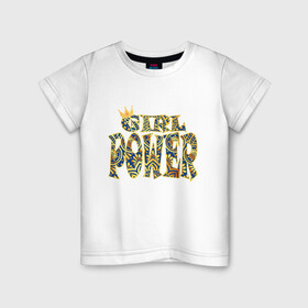 Детская футболка хлопок с принтом Girl power в Белгороде, 100% хлопок | круглый вырез горловины, полуприлегающий силуэт, длина до линии бедер | 8 марта | корона | надпись | узор
