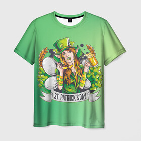 Мужская футболка 3D с принтом Эльфка в Белгороде, 100% полиэфир | прямой крой, круглый вырез горловины, длина до линии бедер | saint patricks day | арт | графика | март | патрик | святой патрик | эльф