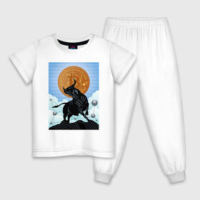 Детская пижама хлопок с принтом БИТКОИН | BITCOIN в Белгороде, 100% хлопок |  брюки и футболка прямого кроя, без карманов, на брюках мягкая резинка на поясе и по низу штанин
 | Тематика изображения на принте: bitcoin | blockchain | btc | cardano | crypto | ethereum | polkadot | tether | xrp | бинанс | биткоин | блокчейн | валюта | деньги | криптовалюта | майнер | майнинг | цифровая валюта | цифровое золото | эфир