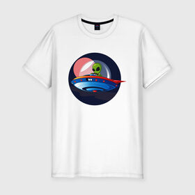 Мужская футболка хлопок Slim с принтом Инопланетянин пришелец в Белгороде, 92% хлопок, 8% лайкра | приталенный силуэт, круглый вырез ворота, длина до линии бедра, короткий рукав | инопланетянин | летающая тарелка | нло | пришелец