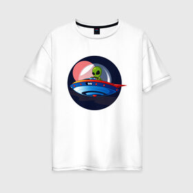 Женская футболка хлопок Oversize с принтом Инопланетянин пришелец в Белгороде, 100% хлопок | свободный крой, круглый ворот, спущенный рукав, длина до линии бедер
 | инопланетянин | летающая тарелка | нло | пришелец