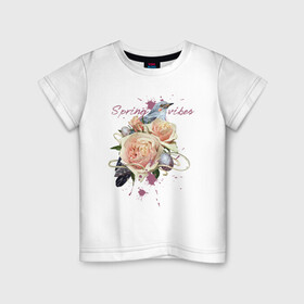 Детская футболка хлопок с принтом Spring vibes в Белгороде, 100% хлопок | круглый вырез горловины, полуприлегающий силуэт, длина до линии бедер | 8 марта | весна | девушке | женский | мама | подарок | топ | тренд | феминизм | цветы
