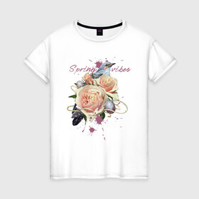 Женская футболка хлопок с принтом Spring vibes в Белгороде, 100% хлопок | прямой крой, круглый вырез горловины, длина до линии бедер, слегка спущенное плечо | 8 марта | весна | девушке | женский | мама | подарок | топ | тренд | феминизм | цветы