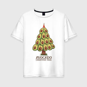 Женская футболка хлопок Oversize с принтом Avocado Christmas Tree в Белгороде, 100% хлопок | свободный крой, круглый ворот, спущенный рукав, длина до линии бедер
 | Тематика изображения на принте: claus | cute | nature | new year | santa | tree | авокадо | адвокадо | дед мороз | дед отмороз | ёлка | ель | из авокадо | колпак | косточка | милота | милые авокадо | новый год | прикол | природа | рождественское дерево